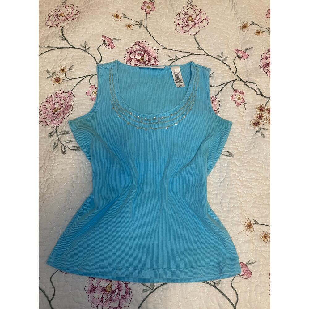 (Sold)turquoise sequin glitter ribbed tank